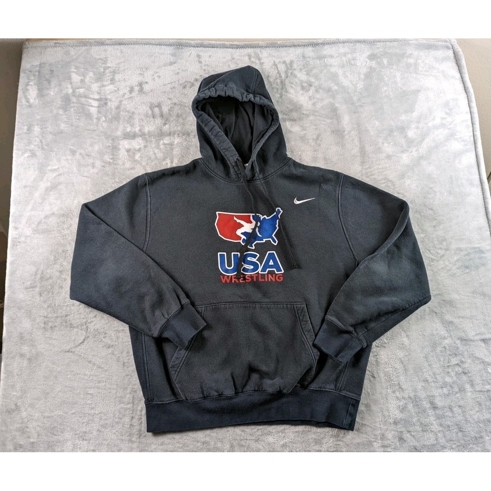 Nike USA Wrestling Hoodie Mens Large Black Faded Pullover Sweatshirt
